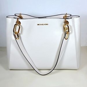 MICHAEL KORS Trisha Leather Shoulder Bag Optic White